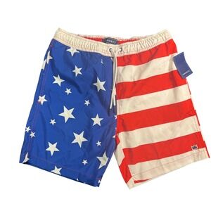 Crown & Ivy Men's American Flag USA Swim Trunks Patriotic Swimwear Shorts‎ Small